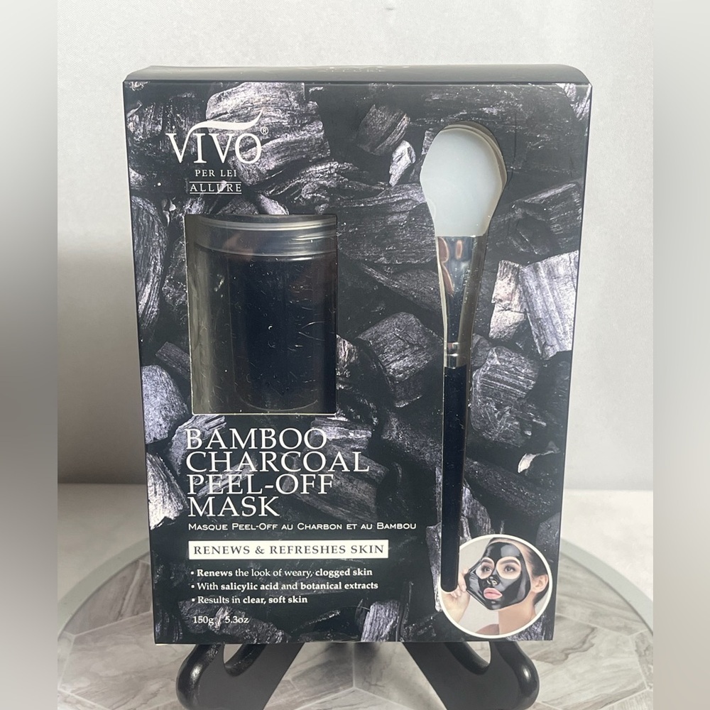 Vivo Per Lei Bamboo Charcoal Peel Off Mask 150g w/ Brush Set New